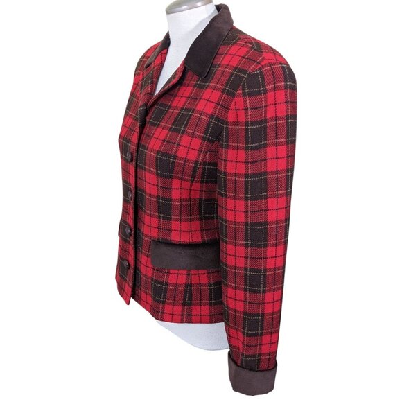 Vintage Liz Sport Plaid Blazer Wool Red Tartan Womens 6 Academia Preppy Holidays - Picture 3 of 6